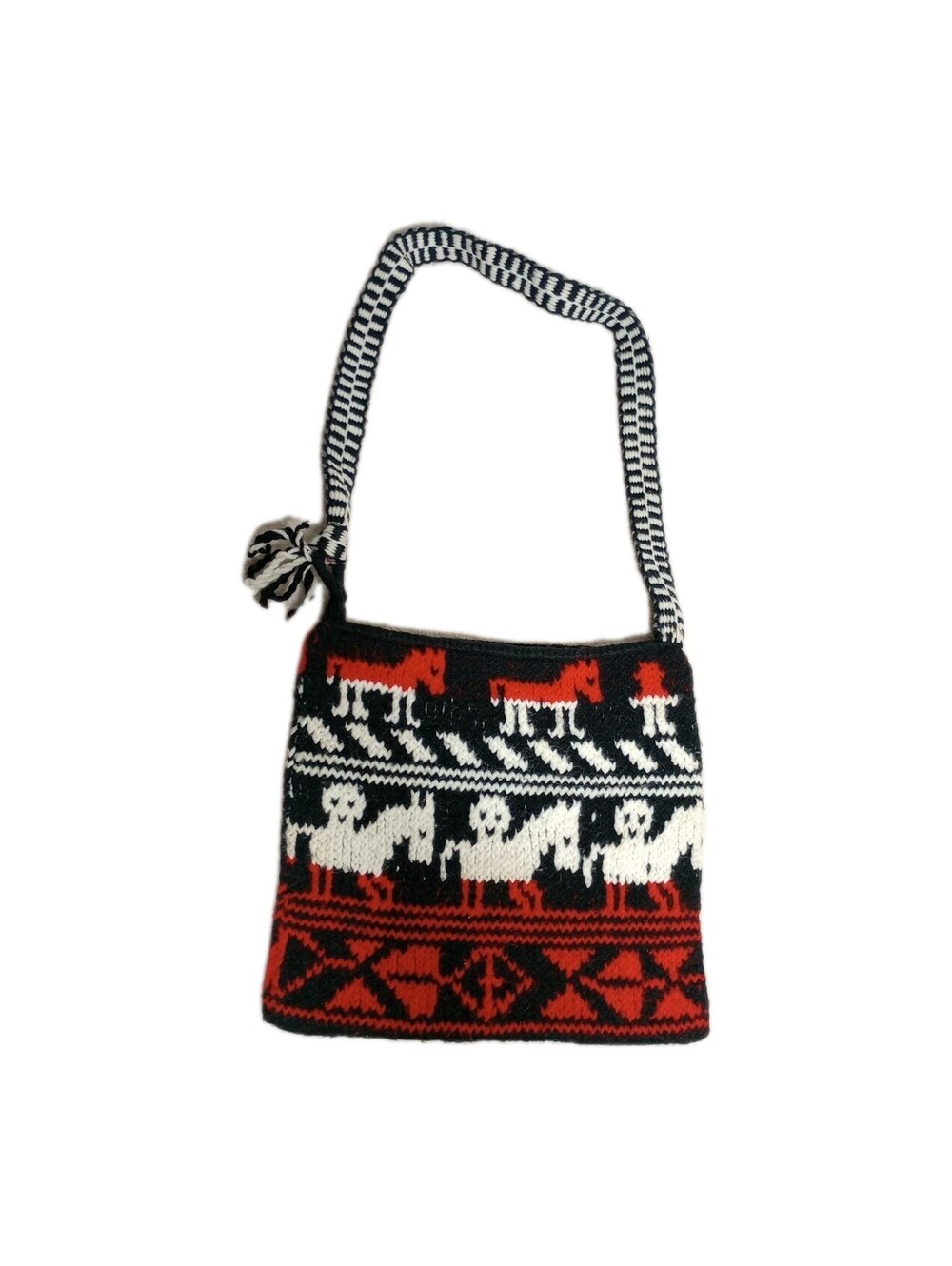 Peruvian Wool sling Bag Horse and Ghost Rider Purse Handbag Red Black & White